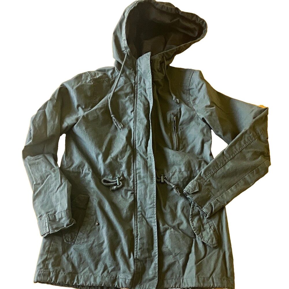 Ambiance Outerwear women’s Green Hooded utility Jacket Zip/Button Mid-Length sm